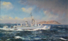 HMS Providence, off Syrna Island, painted by William Wynn-Werninck