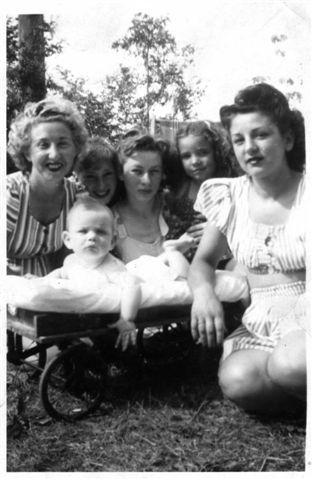 Myrna Wertheimer 6 months with mother, and aunts, Helen, Sally