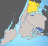 Bronx, highlighted on New York City map, by Julius Schorzman